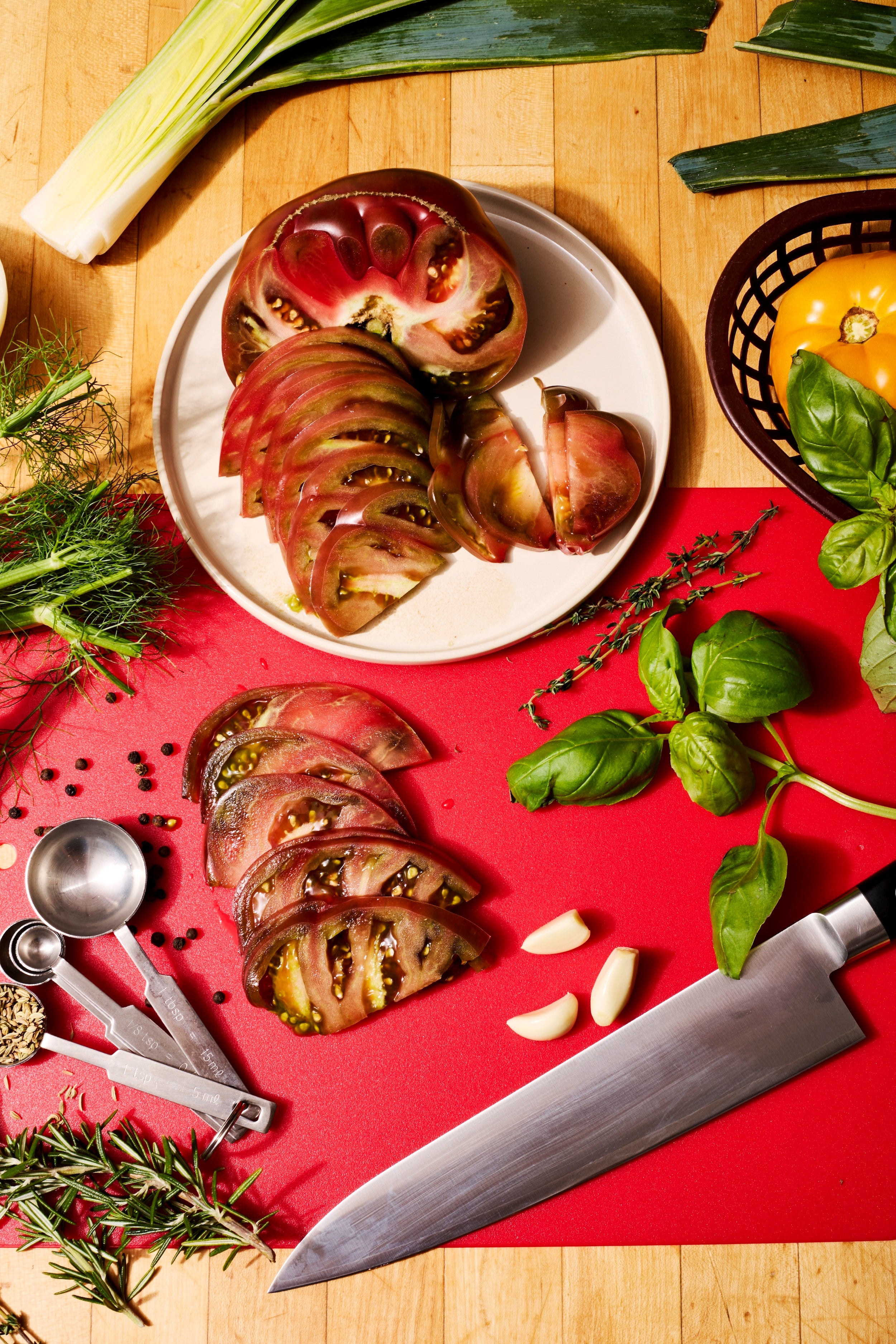 Chef Knife, Cutting Board and Measuring Spoons